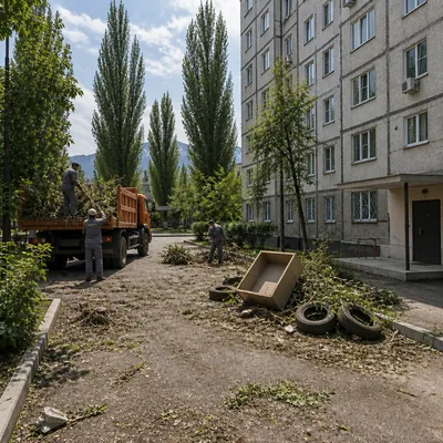 До: двор захламлён крупногабаритным мусором