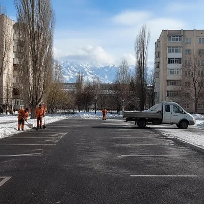Расчищенные парковочные места и откинутый снег по краю