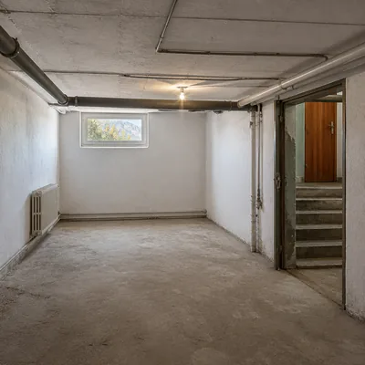 Empty basement after old furniture removal, Zhetysu district