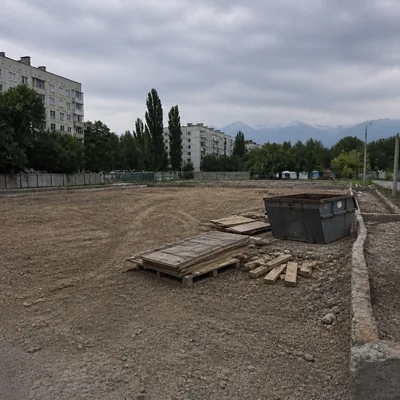 Wooden panels and pallets at the construction site before removal