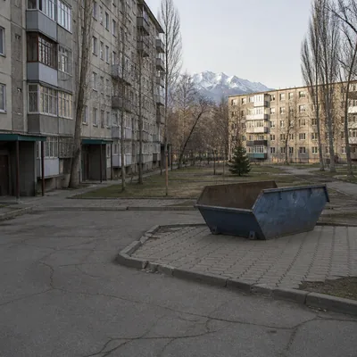 Empty yard after old furniture removal, Nauryzbai district