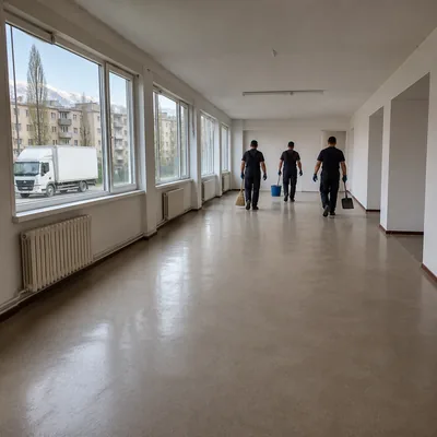 Cleared office corridor after window removal