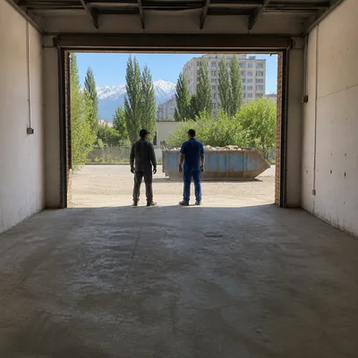 Empty garage after old window frames removed