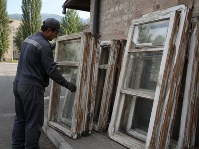 Old-style wooden window frames