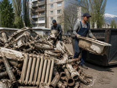 Старая сантехника и трубы после демонтажа